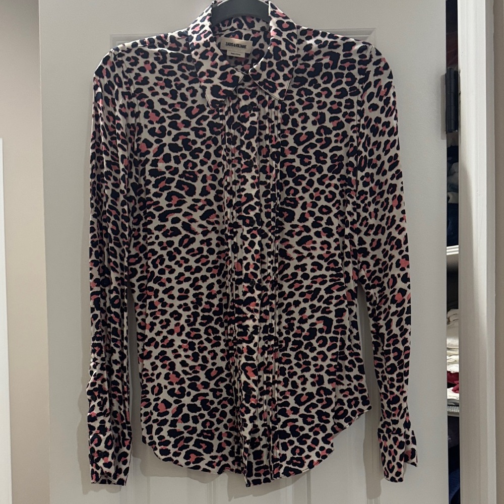 Zadig & Voltaire Pink and Black Animal Print Top
